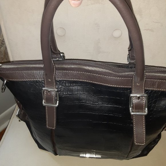 Tous black and brown alligator print leather tote shoulder bag - Picture 3 of 14